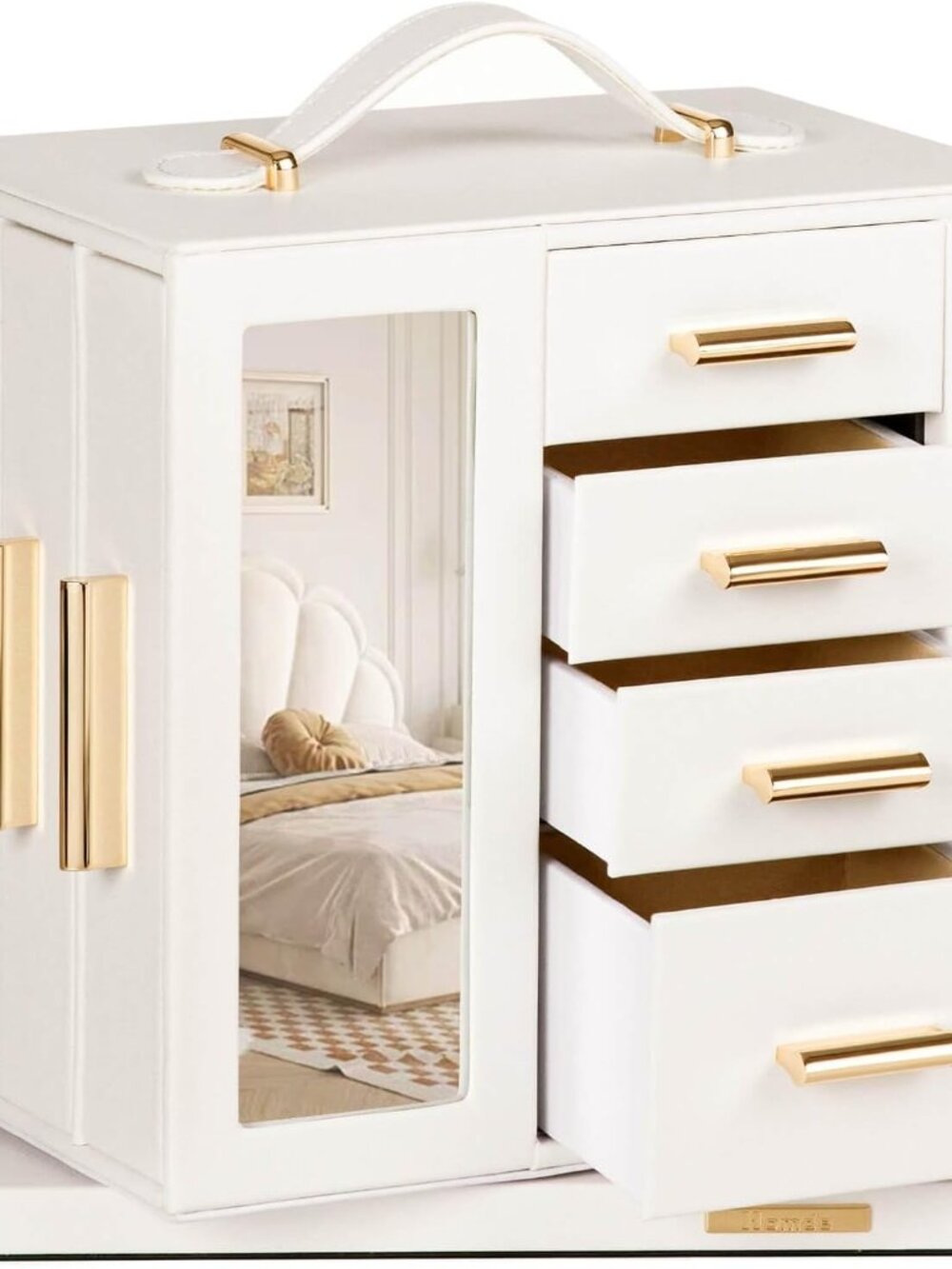 Elegant 360 Rotating Jewelry Organizer With Multiple Drawers & Mirror